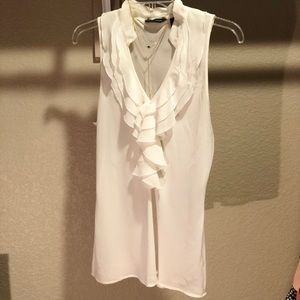 New York & Company Sleeveless Ruffled Blazer Tank